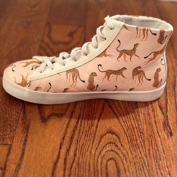 OTBT Women's 7 Hologram High Top Sneakers Cheetah Leather Sustainable Washable - Picture 3 of 11